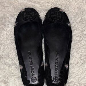 Tory Burch Black Floral Flats